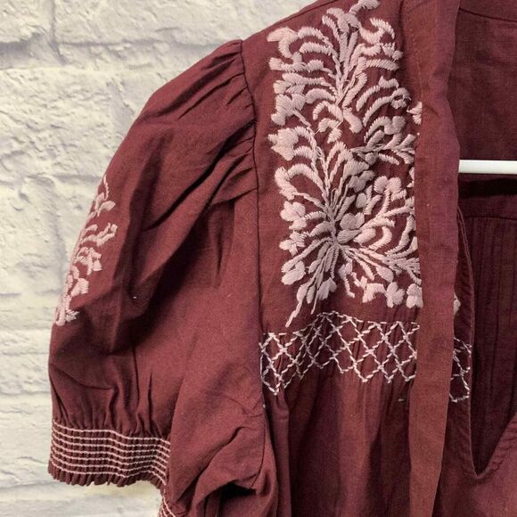 Free People Shirt Womens Small Dreaming About You Top Embroidered Short Sleeve - Picture 2 of 6